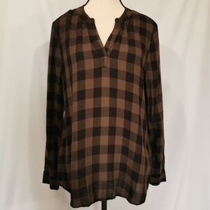 beachlunchlounge Mandarin Collar V-Neck Plaid Blouse - Sz S Open To Offers
